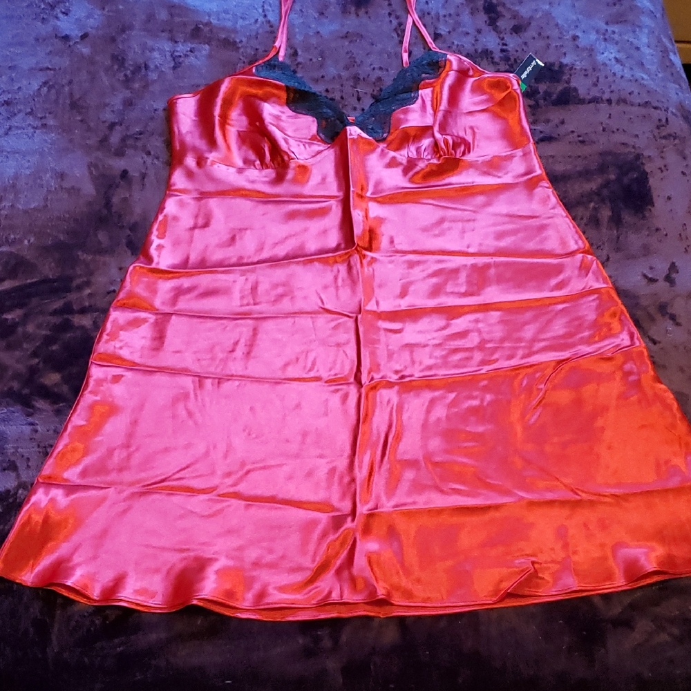 Ambrielle Red Satin Chemise with Black Lace